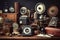 Vintage things and objects. Flea market or antiques shop banner