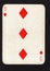 A vintage three of diamonds playing card on a black background.