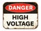 Vintage tin danger sign on a white background - High voltage