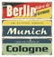 Vintage tin sign collection with Germany cities. Berlin. Munich. Cologne.