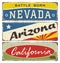 Vintage tin sign collection with US. Nevada. Arizona. California.