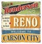 Vintage tin sign collection with USA cities. Henderson. Reno. Carson City. California.