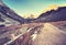 Vintage toned path to Maroon Bells at sunrise, Colorado, USA