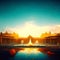 Vintage toned picture of a fountain in the park at sunset generative AI