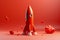 Vintage Toy Rocket on Red Studio Background Symbolizing Startups, Success, Business Growth, and Financial Aspirations