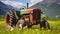 Vintage Tractor Amidst the Meadows. Generative AI