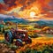 Vintage Tractor in a Farmland Sunset