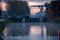 Vintage traditional drawbridge in Rijkevorsel Belgium at sunset