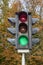 Vintage traffic light with a green light