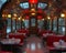 Vintage train car converted into a cozy diner with booth seating and period details.