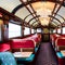 A vintage train carriage transformed into a retro dining car with booth seating and train-themed decor2, Generative AI