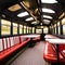 A vintage train carriage transformed into a retro dining car with booth seating and train-themed decor4, Generative AI