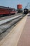 Vintage Trains and Red Water Tower at the Strasburg Railroad