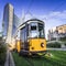 Vintage tram on the Milano street, Italy