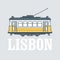 Vintage tram - symbol of Lisbon, Portugal, Lisbon tramway, side view