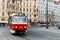 The vintage tram Tatra T3M number 14 goes on old town