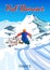 Vintage Travel poster Ski Val Thorens resort. France winter landscape travel card