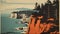 Vintage Travel Poster: Washington State Coast - Ink-wash Landscape