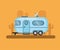 Vintage Travel Trailer, in desert sunset. flat illustration 