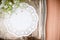 Vintage tray, white napkin and flowers