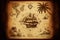 Vintage treasure map with palm trees and ships
