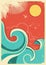 Vintage tropical background with sea waves and sun