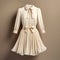 Vintage Troubadour Style White Dress With Bow On Gray Background
