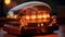 Vintage tube amplifier glowing warmly on a dark background. World Radio Day
