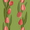 Vintage tulip seamless pattern of bright flowers and leaves. Vector.