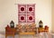 Vintage turkish arabian or indian lantern interior. Pillow on sofa decoration interior with morocco style photo