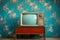 Vintage TV against the wall. Retro style