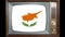 Vintage tv with cyprus flag on the screen, interference, white noise, television eternal values â€‹â€‹concept, global world trade