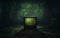 a vintage tv in dark scary room generative AI