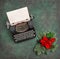 Vintage typewriter Christmas decoration poinsettia flowers