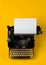 Vintage typewriter top down flatlay shot from above with empty,