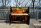 Vintage upright piano with the internal parts exposed on street in Kyiv  Ukraine