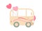 Vintage Van Decorated with Ribbons, Romantic Wedding Retro Mini Bus with Hearts, Side View Vector Illustration