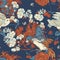 Vintage vector Bird with flowers seamless pattern. Natural floral illustration, floral blooming texture