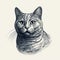 Vintage Vector Illustration Of A Grey Cat Head Engraving