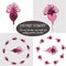 Vintage vector isolated hand drawn pink and purple flowers. Set of two painterly floral art brushes and two motifs ready