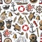 Vintage vector nautical seamless pattern