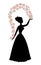 Vintage vector silhouette of a woman throwing flowers, beautiful decorative motif