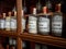 Vintage vials with ointments, infusions and powders, homeopathy. Medieval pharmacy