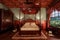 Vintage Victorian bedroom interior with four poster bed. 3d illustration