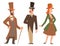 Vintage victorian cartoon gents retro people vector. Style fashion old people victorian gentleman clothing antique