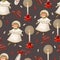 Vintage Victorian dolls and candles watercolor seamless pattern