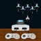 Vintage videogame console with aliens spaceship