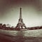 Vintage view of the Eiffel tower in Paris - France