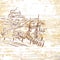 Vintage vineyard drawing on wooden background