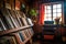 vintage vinyl records stacked on wooden shelf